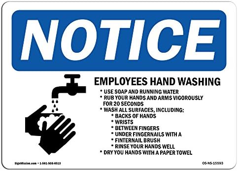 סימן הודעה על OSHA - הודעה שטיפת ידיים לעובדים | סימן אלומיניום | הגן על העסק שלך, אתר הבנייה, המחסן והחנות
